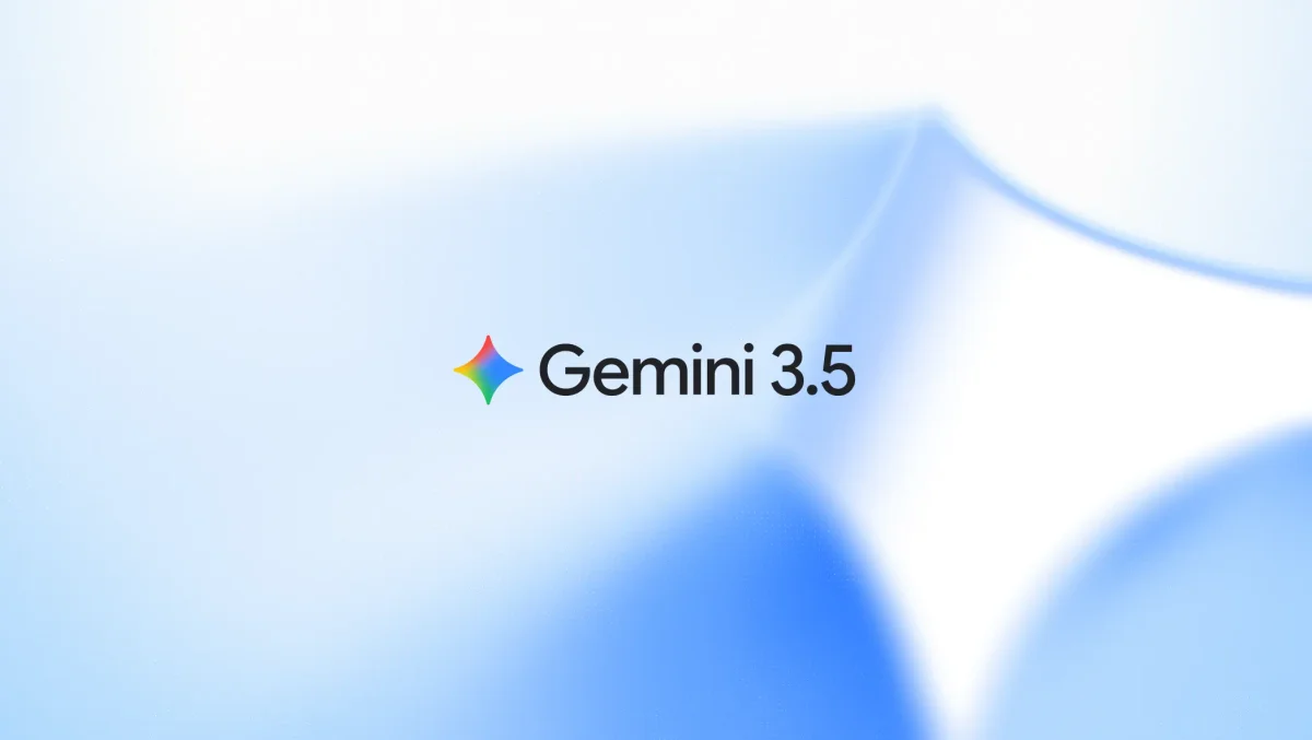 Gemini 3.5 text and multi-colored star icon on an abstract blue background.
