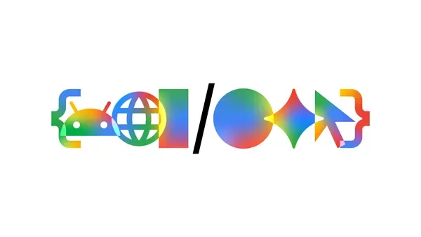 The image shows a colorful abstract design with the Google I/O 2026 logo.