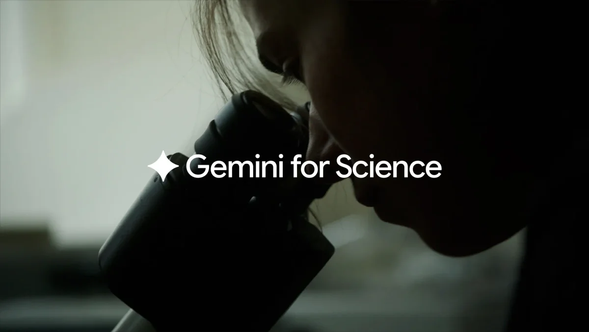 Person using a microscope with "Gemini for Science" text and star icon.