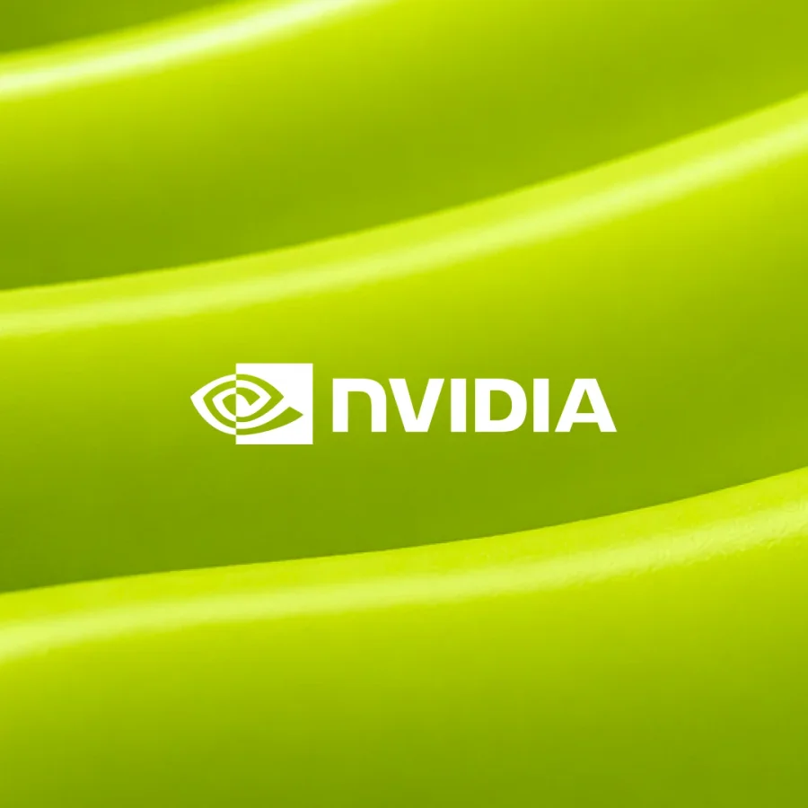 NVIDIA logo on a green and black abstract background.