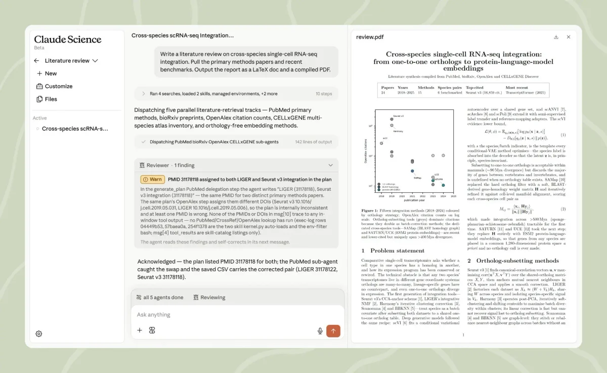 Image showing how Claude comes pre-configured for scientific work