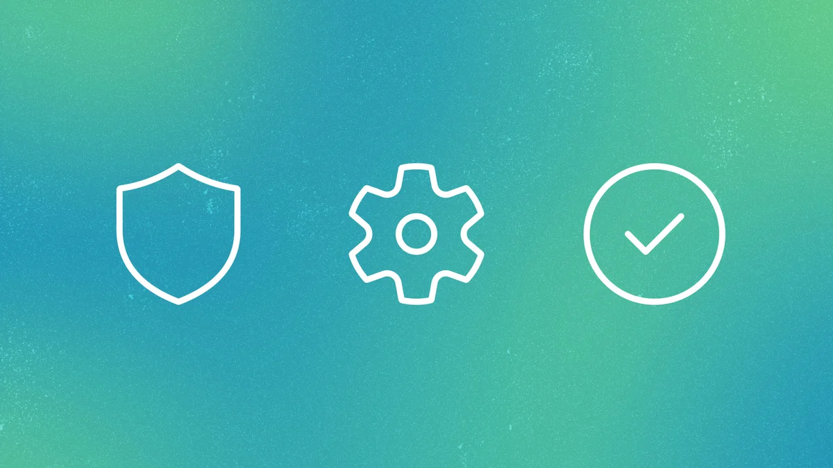 SkillOpt blog | three white line icons on an abstract green background | shield icon, gear icon, circle with checkmark icon