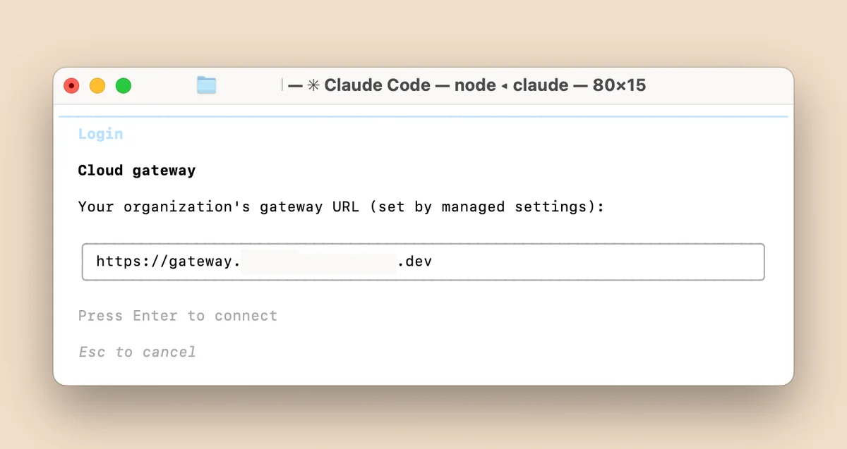 Claude apps gateway login screen in Claude Code