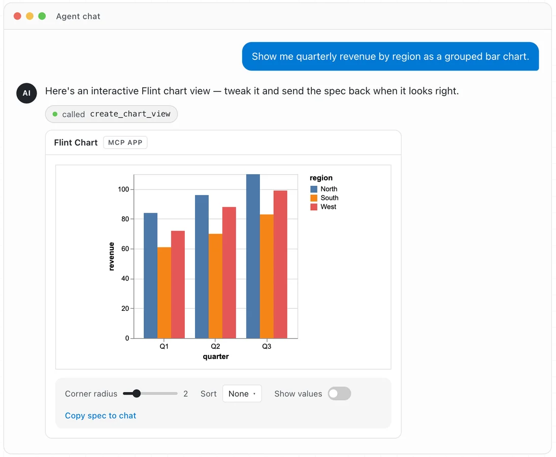 A mockup of an AI agent chat interface. A user sends the message, 