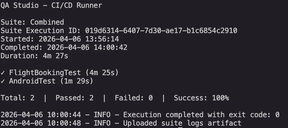 CLI execution output showing test results