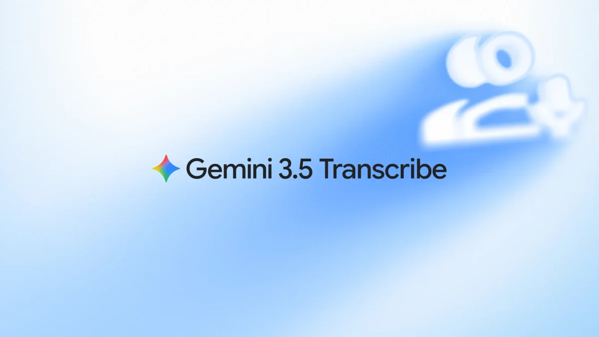Text "Gemini 3.5 Transcribe" next to the Gemini spark, all on a blue background