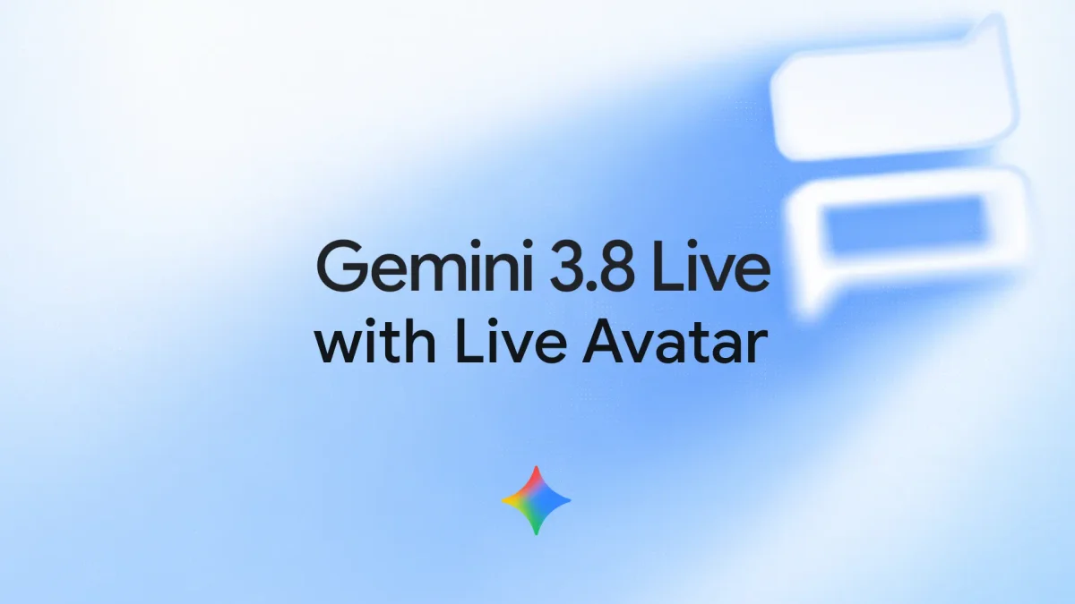 an image with the phrase "Gemini 3.8 Live with Live Avatar"