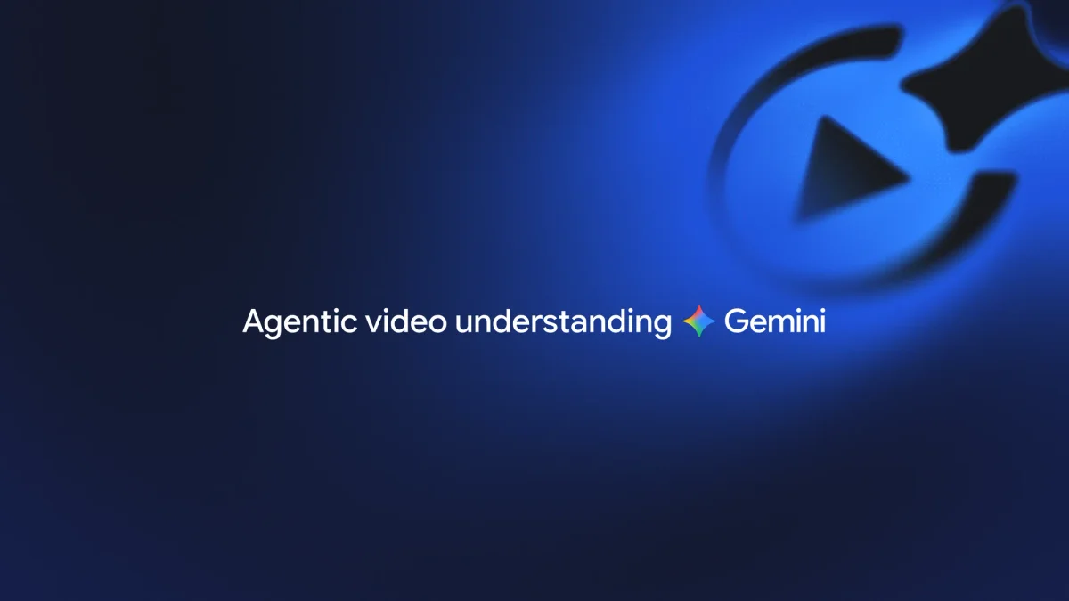 Text "Agentic video understanding" next to the Gemini logo, all on a dark blue background
