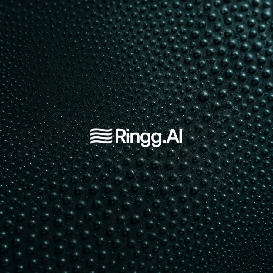 Dark raised-dot macro texture with the white Ringg.AI wordmark.