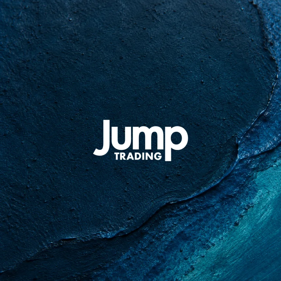 White Jump Trading logo centered over a dark petroleum-blue layered pigment texture.