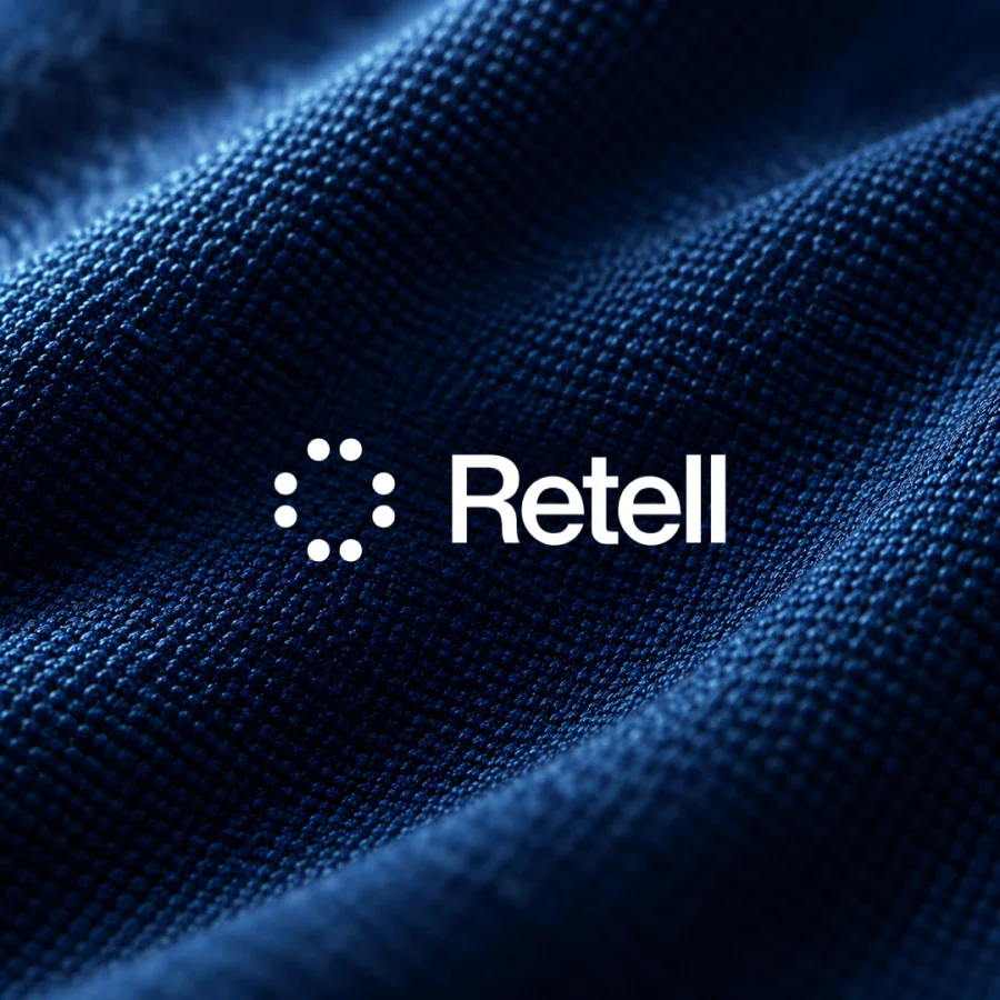 Retell logo on blue acoustic fabric.